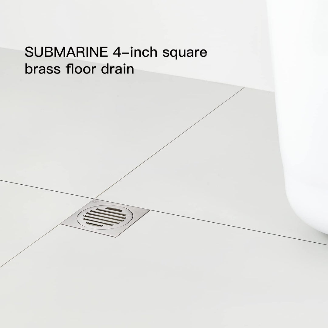 SUBMARINE Square Shower Drain 4 Inch, Built-in Shower Drain Cover, Hair Filter Screen and Floor Drain Backflow Preventer, Quick Drainage, Prevent Odor, Suitable for Bathroom and Kitchen
