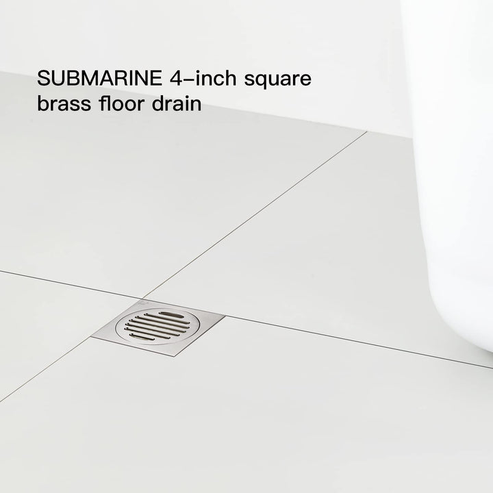 SUBMARINE Square Shower Drain 4 Inch, Built-in Shower Drain Cover, Hair Filter Screen and Floor Drain Backflow Preventer, Quick Drainage, Prevent Odor, Suitable for Bathroom and Kitchen