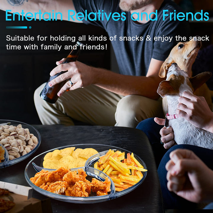 Nutriups Divided Square Glass Plate with 5 Compartments, Set of 2, 10 Inch