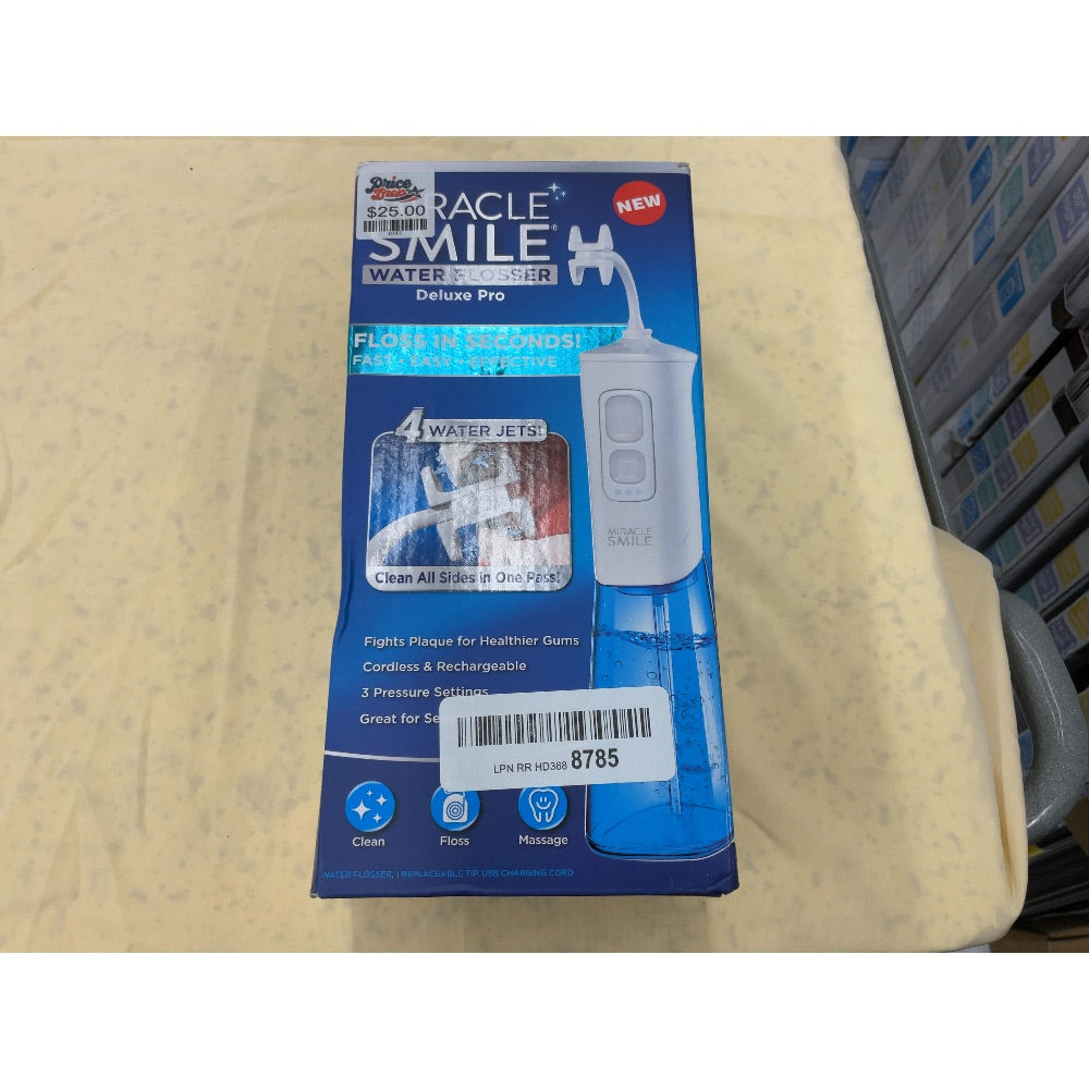Miracle Smile Water Flosser Deluxe Pro - Cordless, Rechargeable, 3 Pressure Settings, 4 Water Jets