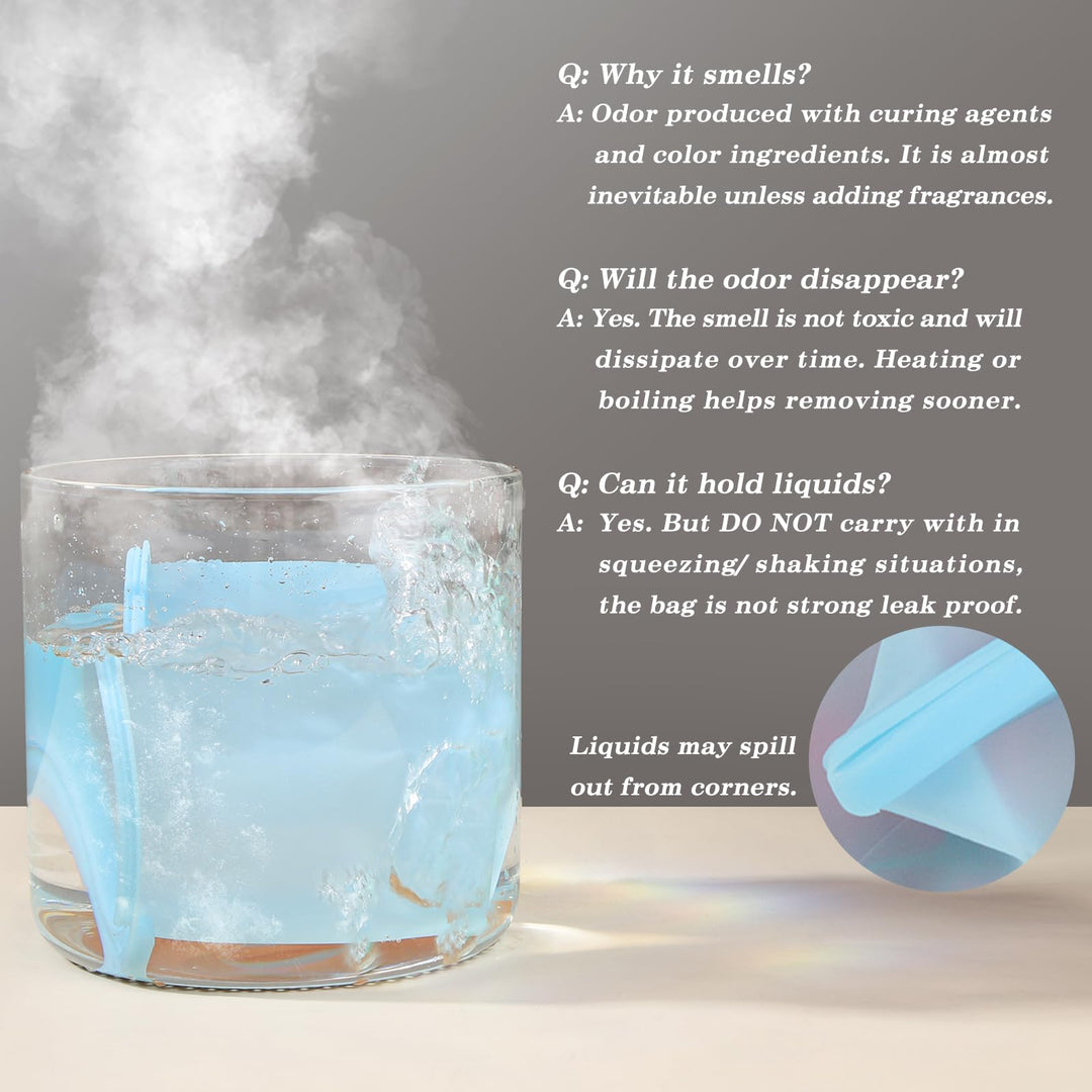 RUNROLE Versatile Reusable Silicone Containers Food Storage Bags 2 Pack Quart Size Large Opening Food Travel Bag Snack Sandwich Portable Lunch Bag Bowls -Upright Seal, Easy Cleaning (33 OZ/PC, White)