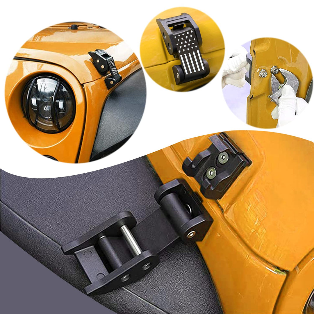 Nakuuly Hood Latches Lock Catch with U.S. Flag Style, Latch Locking Adjustable Kit Compatible with Jeep Wrangler 2007-2018 JK JKU Rubicon Sahara Sport & 2018-2025 JL JLU, 1 Pair