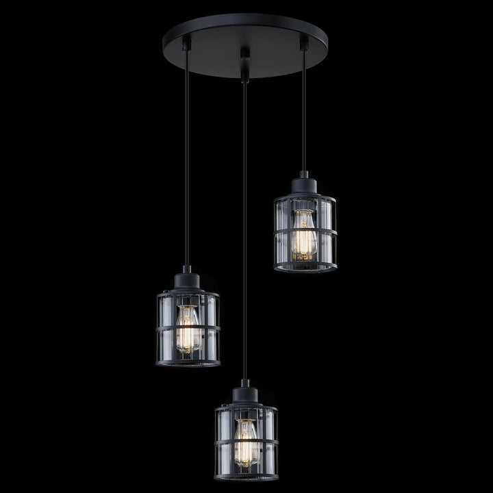 3 Light Metal Cage Clear Glass Ceiling Light Black Finish,Modern Flush Mount Ceiling Lighting Fixture for Dining Room Bar CafÃ© Kitchen Island