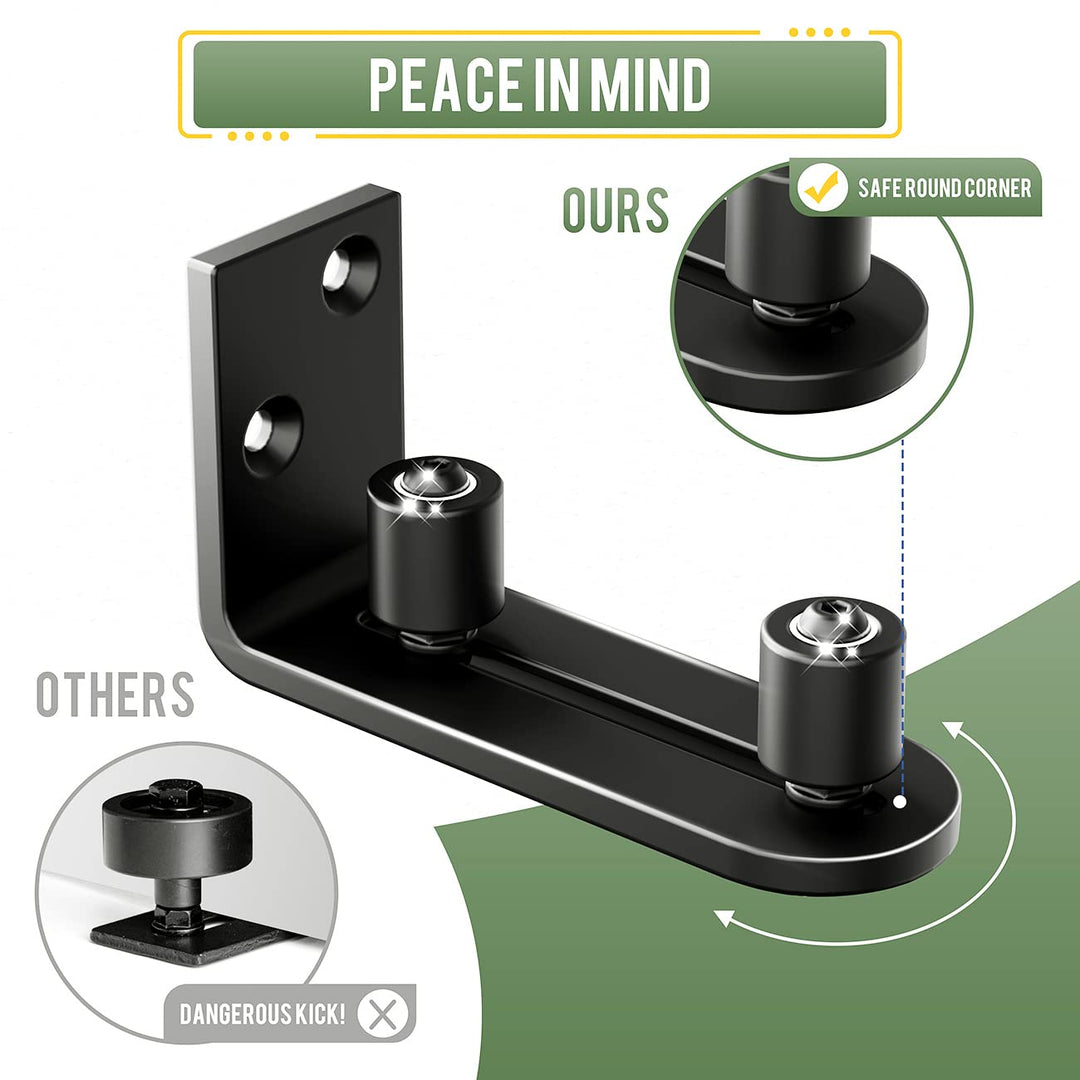 Ball Bearings Design!!!New Upgraded 2 Pcs Barn Guide for Doors!!! | Stay Roller Sliding Adjustable by SMARTSMITH | Unique Guide Flush with Floor | Durable Steel Frame (Black)