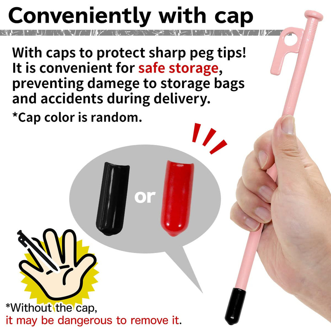 M-STYLE Tent Stakes Heavy Duty 8 inch Steal Tent Pegs for Camping Ground Stakes for Outdoor Yard Garden Stake, 16 Pack with Caps, Fluorescent Silicone Rings, Special Bag (Red)