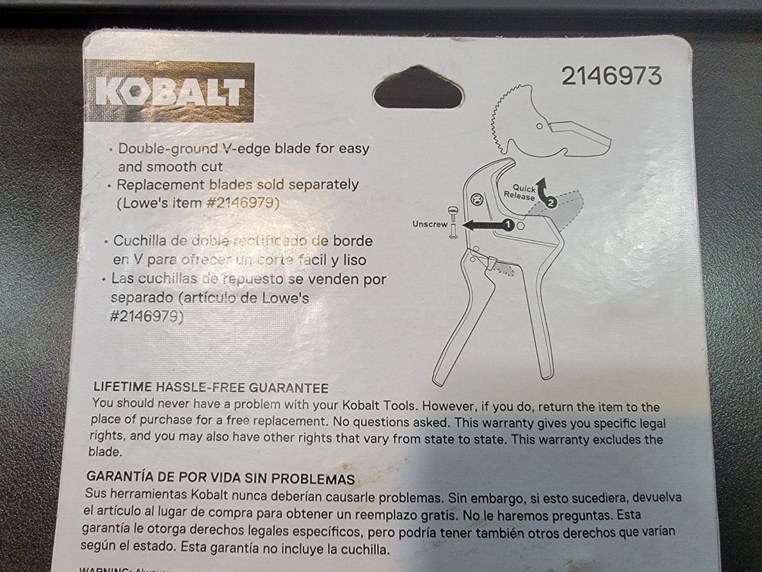 KOBALT Tools 1 1/4" PVC Cutter  2146973  NEW   #58704 * Quick Change Blade