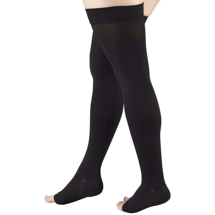 Truform 20-30 mmHg Compression Stockings for Men and Women, Thigh High Length, Dot-Top, Open Toe, Black, Large