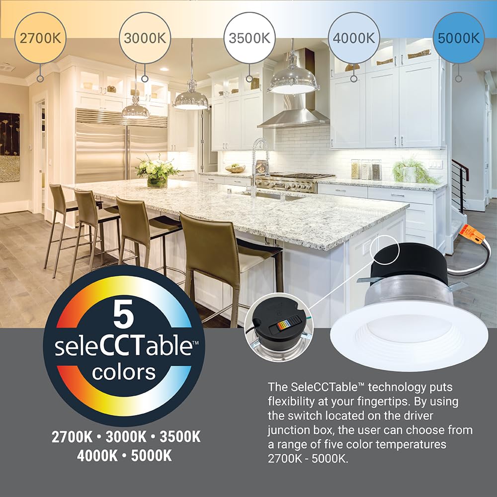 HALO 4 inch LED Recessed Light Trim with 5 Selectable Color Temperatures, Dimmable Can Light for Ceiling Retrofit LT4069FS1EWHR