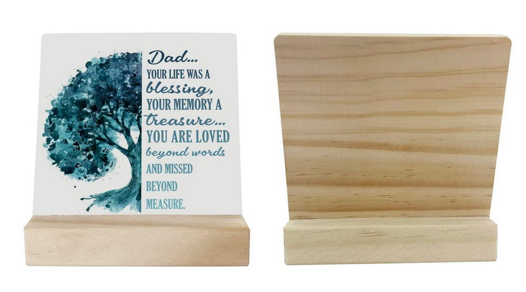 Dad Memorial Wooden Table Sign With Stand - Sympathy Plaque for Bereavement, Funeral, Loss - Elegant In Loving Memory Condolence Gift