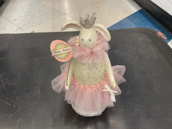Easter Bunny Princess Figurine - Pink Tutu, Crown, Happy Easter Egg Sign Retail $45.00