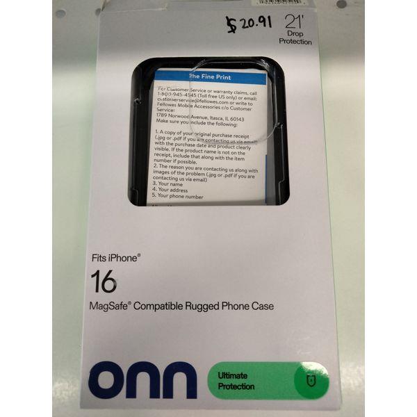 Onn, MagSafe Compatible Rugged Phone Case, iPhone 16, Ultimate Drop Protection, Antimicrobial Retail $21.00