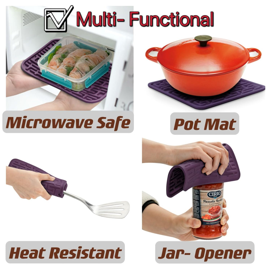 fontal Trivets for Hot Dishes,Good Grips Silicone Pot Holders,Silicone Hot Pads for Kitchen,Silicone Trivets Mat for Hot Pot and Pans,Spoon Holder,Drying Mat,Rectangular,Purple,2PCS
