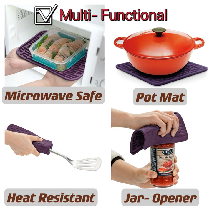 fontal Trivets for Hot Dishes,Good Grips Silicone Pot Holders,Silicone Hot Pads for Kitchen,Silicone Trivets Mat for Hot Pot and Pans,Spoon Holder,Drying Mat,Rectangular,Purple,2PCS