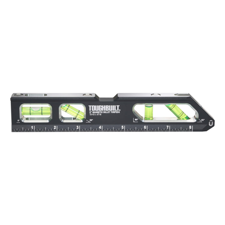 ToughBuilt â€“ 9" Magnetic Billet Torpedo Level, Precision Machined Aluminum Level with Rare Earth Magnets, V-Groove Base, Laser-Etched Markings, and Shockproof End Caps for Professional Accuracy