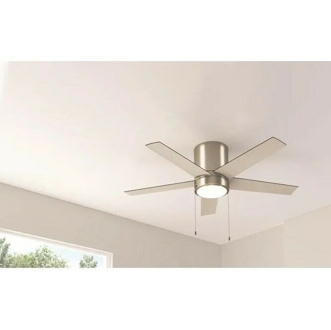 Harbor Breeze Quonta Brushed Nickel 52-in LED Indoor Flush Mount Ceiling Fan (5-Blade)