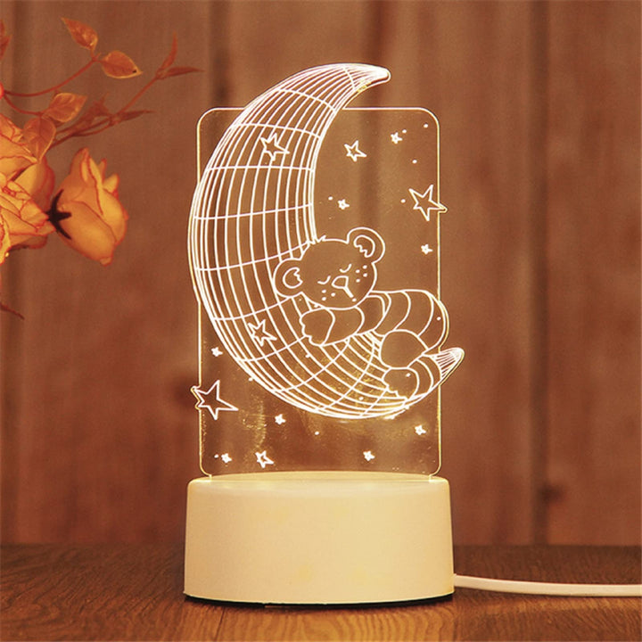 CUICANSHANG MoonBear Illusion Lamp Night Light for Kids LED Table Lamp Night Lamp Bedroom Decoration Holiday Presents Birthday Gifts for Children Boys Girls