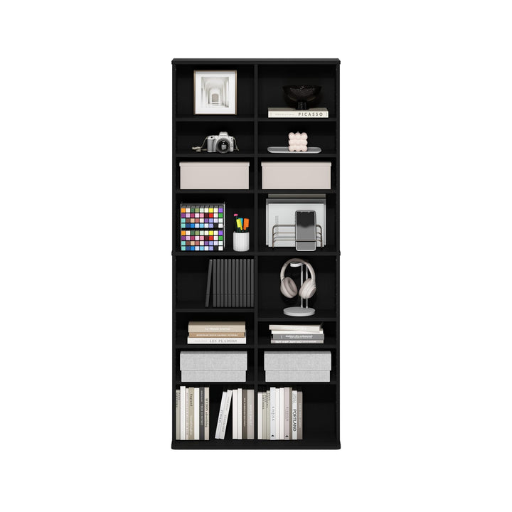 Furinno Jaya DVD Shelf, 16-Shelf Wide CD Rack, Media Shelf with Adjustable Shelves, 8 x 2 DVD Storage Cabinets for CD Blueray Game Disc, Easy Assembly, for Living Room, Home Office, Americano