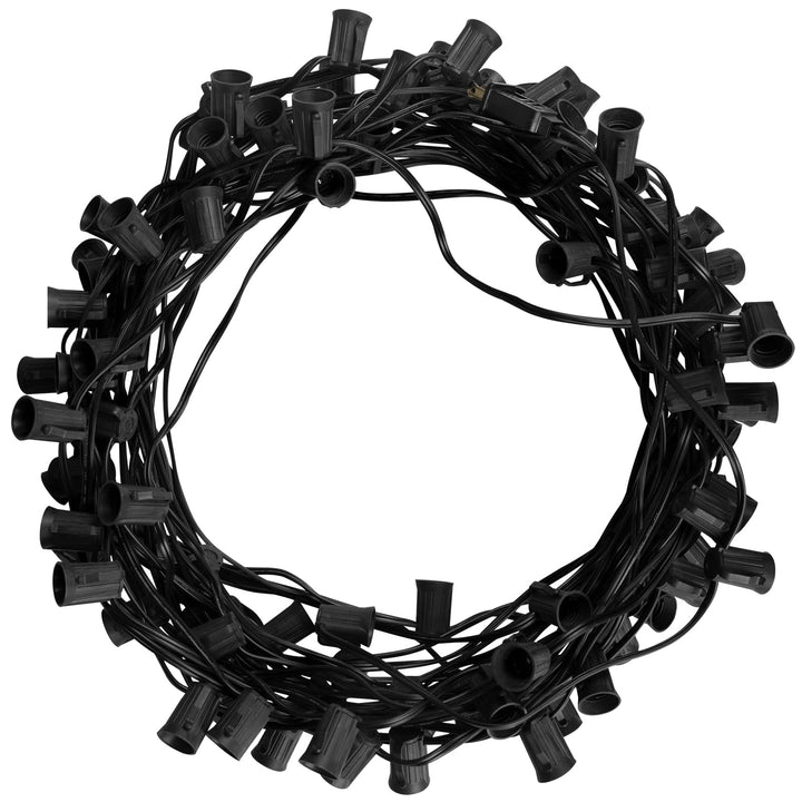 C9 Light Strand, 100 FT Outdoor String Lights Christmas Stringer with 100 Sockets for Christmas Decor Patio, E17 Light Socket, 12 Spacing, Black Wire