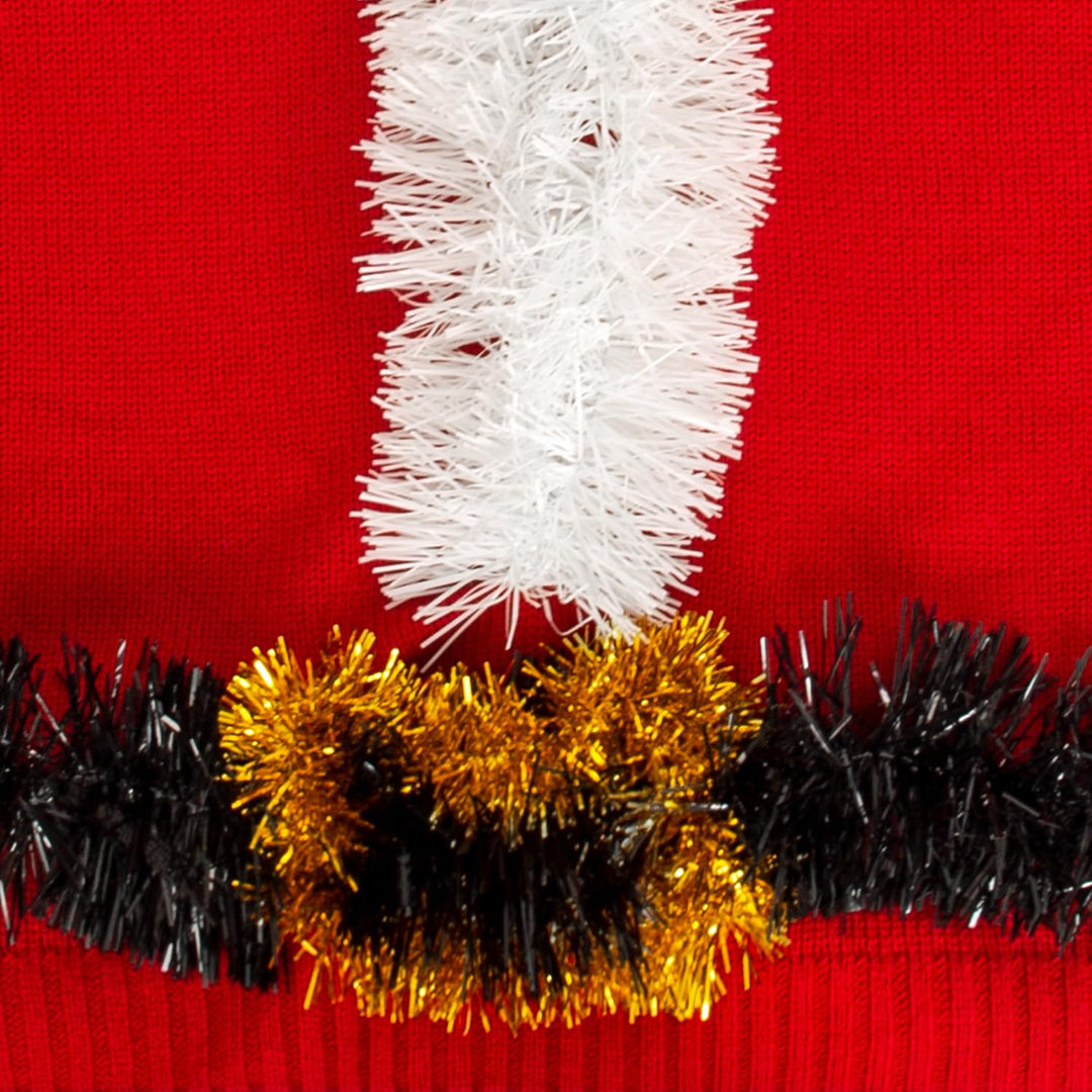 Men's Ugly Christmas Sweaters, Funny Novelty 3D Tinsel Santa Claus Knit Sweater for Adults, Traditional Crewneck Long Sleeve Pullover for Holiday Party Festive Decorations, Large Red Retail $35.00