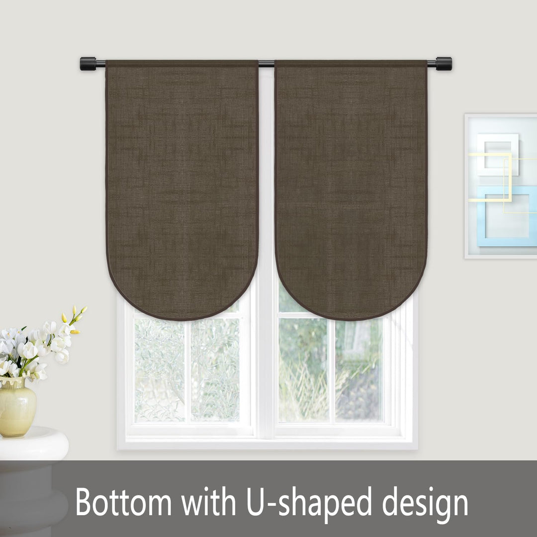 Muamar U Shaped Sheer Kitchen Curtains Set of 2 Panels,Coffee 18x30 inch Length Cafe Curtains,Small Curtains for Window,Rod Pocket Linen Curtains