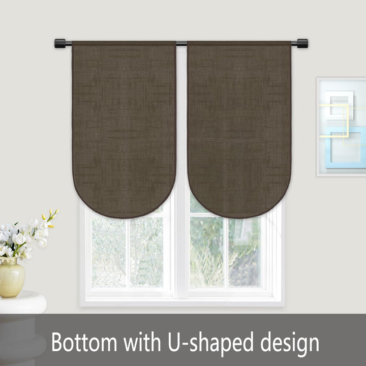Muamar U Shaped Sheer Kitchen Curtains Set of 2 Panels,Coffee 18x30 inch Length Cafe Curtains,Small Curtains for Window,Rod Pocket Linen Curtains