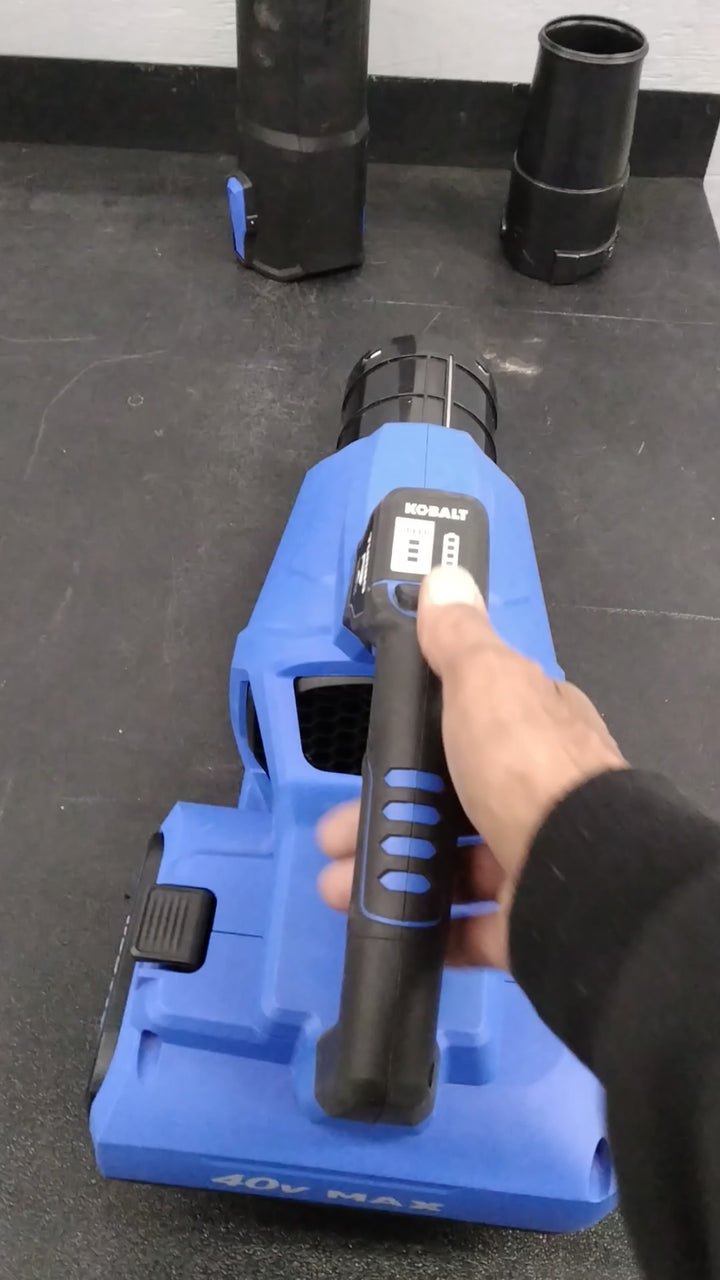 USED LIKE NEW TESTED SEE VIDEO (HAS CHARGER NO BATTERY) KOBALT 40V 600CFM BLOWER 4AH KIT