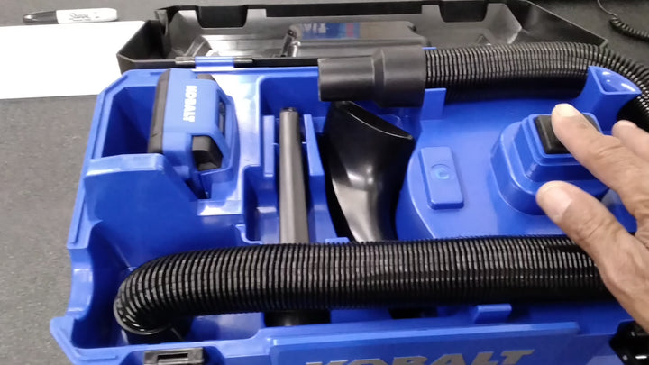 USED OK CONDITION HAS DAMAGE TESTED SEE VIDEO Kobalt 24V MAX Cordless Wet/Dry Vacuum - 3-Gal Capacity, 38-in Water Lift, 50 CFM Air Volume Retail $99.00
