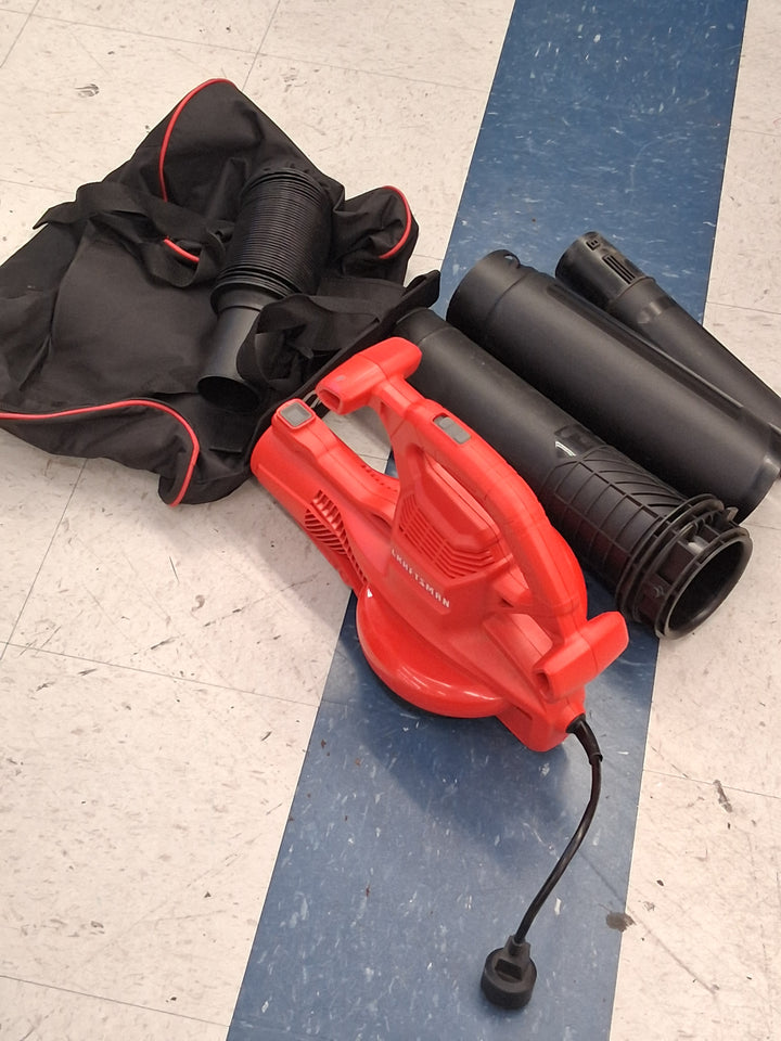 USED, GOOD, MISSING PIECES TESTED WORKS SEE VIDEO CRAFTSMAN 3-in-1 Leaf Blower, Vacuum and Mulcher, Backpack Blower Up to 260 MPH, 12 Amp, Corded Electric Leaf Collector (CMEBL7000) Retail $99.98