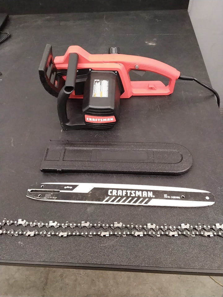 USED GOOD CONDITION TESTED SEE VIDEO CRAFTSMAN Electric Chainsaw, 16 Inch, 12 Amp Corded Chain Saw Electric, Ergonomic, Powerful Motor (CMECS600)