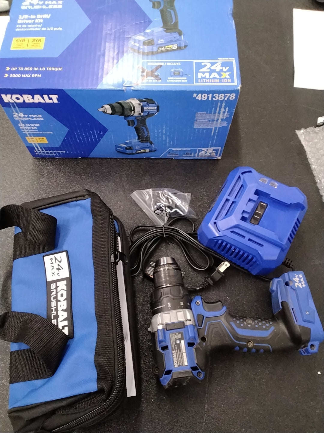 USED OK CONDITION TESTED SEE VIDEO HAS CHARGER NO BATTERY KOBALT 24V DRILL/DRIVER KIT