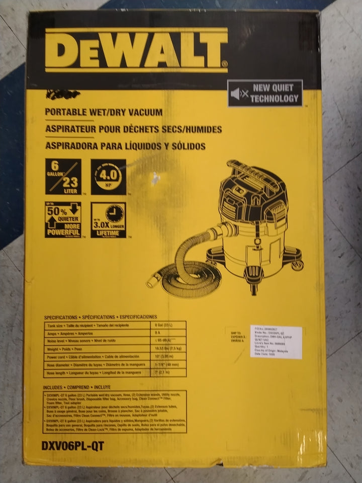 DEWALT 6 Gallon STEALTHSONIC Shop Vacuum Wet and Dry DXV06PL-QT, Ultra Quiet 4 Peak HP Wet Dry Vac for Jobsite & Workshop USED LIKE NEW CONDITION TESTED SEE VIDEO MISSING PARTS SEE PICTURES