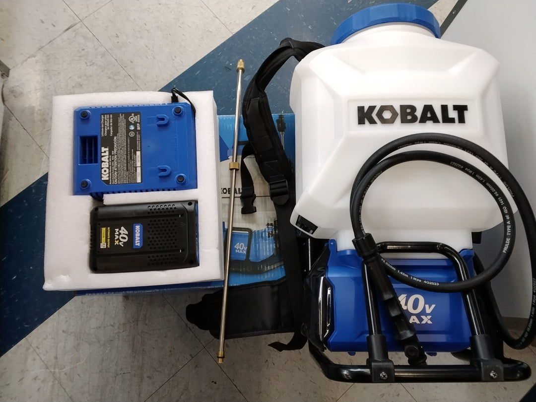 USED LIKE NEW CONDITION TESTED SEE VIDEO Kobalt Backpack Chemical Sprayer Kit - 40V Max, 120 Gallons Per Charge Retail $179.00