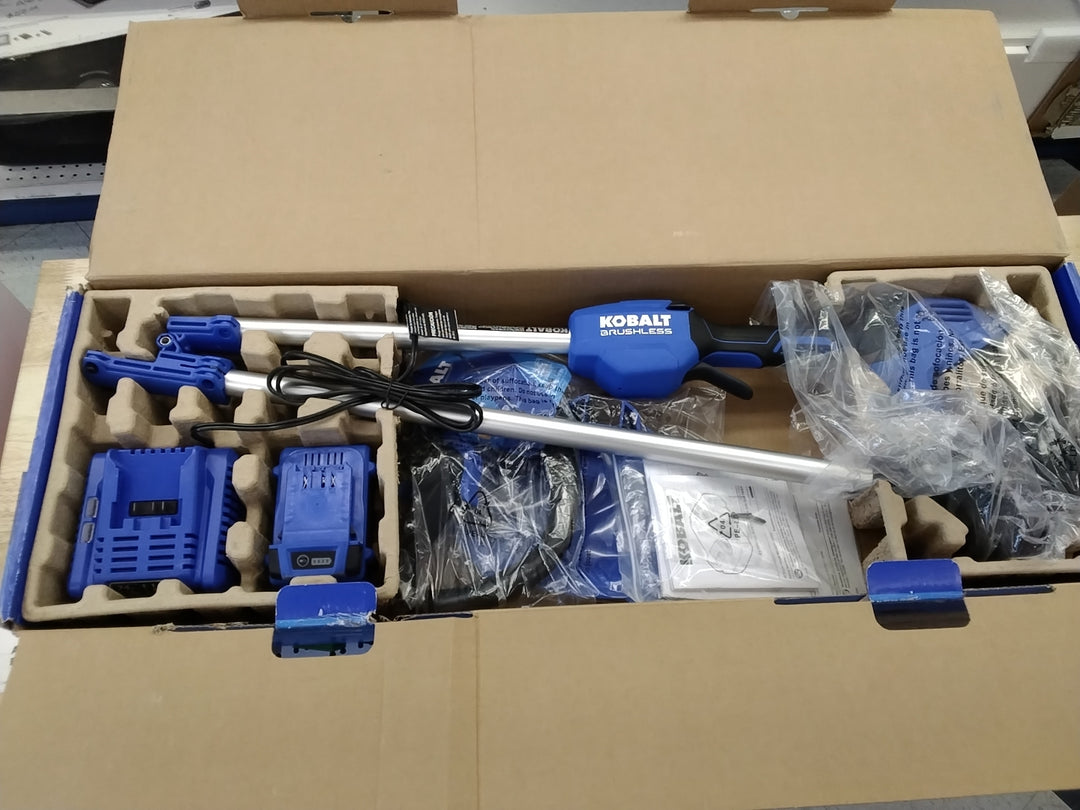 Like new tested see video Kobalt | 24V Max Cordless Brushless Electric Motor String Trimmer with 4 Ah Lithium-Ion Battery And Charger Included Looks New Tested Works