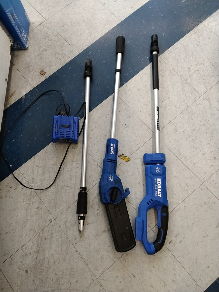 USED OK CONDITION TESTED SEE VIDEO HAS CHARGER NO BATTERY Kobalt 24-Volt Max Brushless 8-Inch Cordless Electric Pole Saw