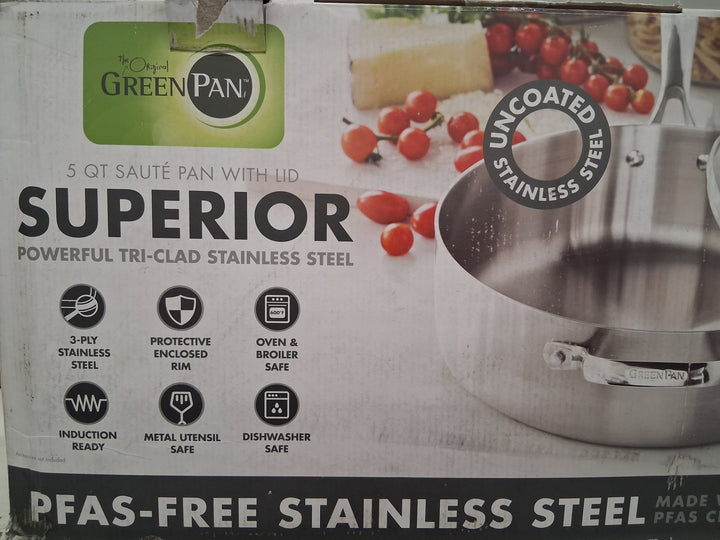 GreenPan Superior 5 Quart Stainless Steel SautÃƒÂ© Pan