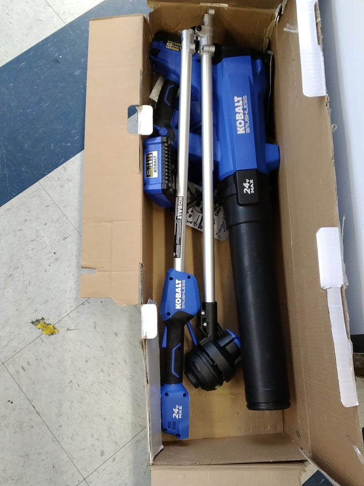 USED LIKE NEW Kobalt | 24V Max Cordless Leaf Blower and String Trimmer Kit BATTERY AND CHARGER INCLUDED TESTED SEE VIDEO 410 Cfm | Rona