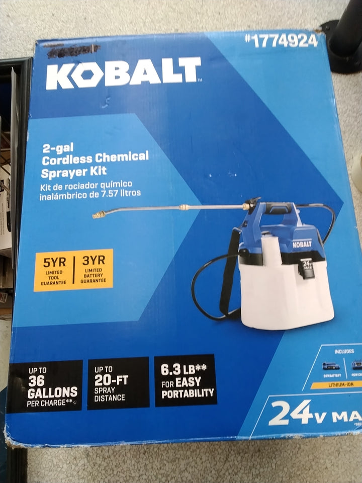 USED GOOD CONDITION TESTED SEE VIDEO HAS BATTERY AND CHARGER MISSING SPRAYER AND HOSE Kobalt 2-gal Cordless Chemical Sprayer Kit - 24V Max Retail $99.00