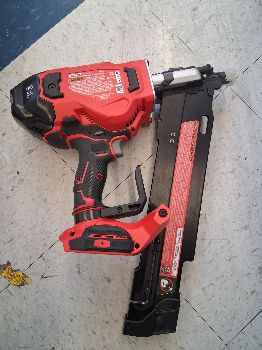 Used like new tested see video CRAFTSMAN V20 Cordless Framing Nailer, Nail Gun, 21 Degree, up to 3-1/4 inch Nails, Bare Tool Only (CMCN621PLB)