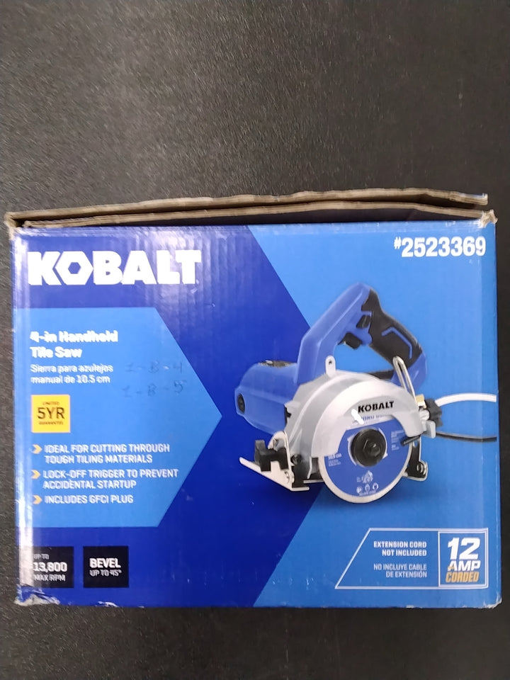USED GOOD CONDITION TESTED SEE VIDEO Kobalt 4" Hand Held Tile Saw Corded Electric 59207 12 Amp