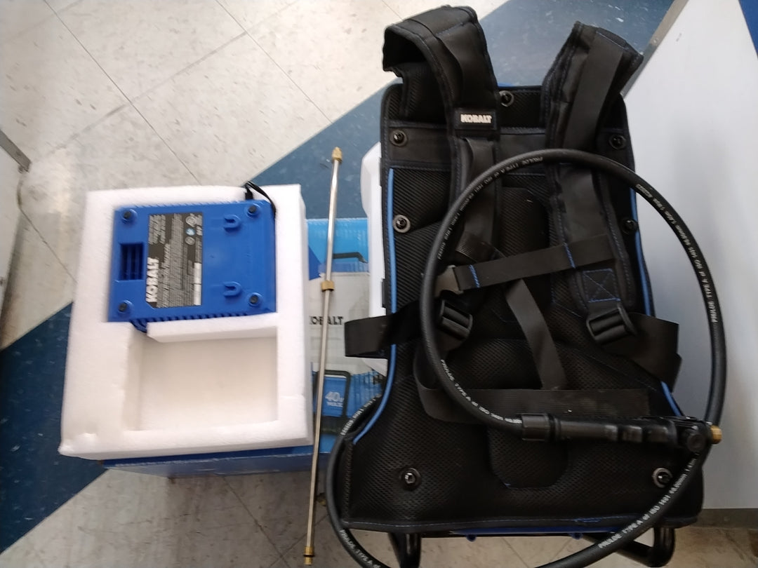 USED LIKE NEW CONDITION TESTED SEE VIDEO Kobalt Backpack Chemical Sprayer Kit - 40V Max, 120 Gallons Per Charge Retail $179.00