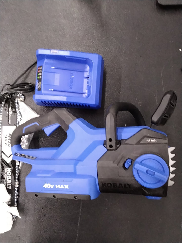 USED GOOD CONDITION TESTED SEE VIDEO KOBALT 40V 14IN CHAINSAW 4AH KIT