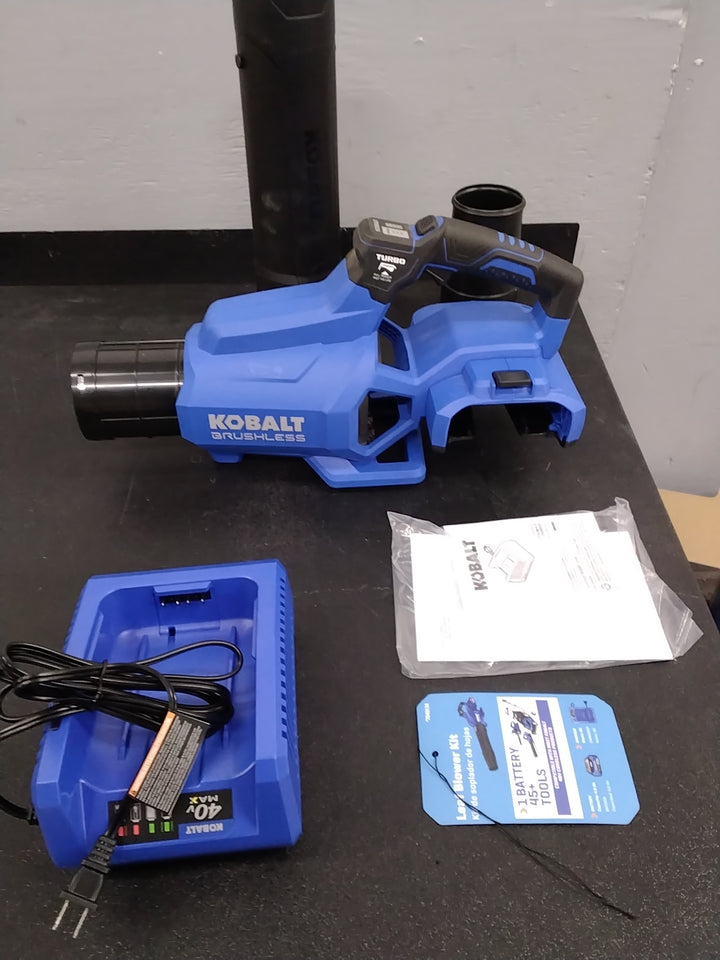 USED LIKE NEW TESTED SEE VIDEO (HAS CHARGER NO BATTERY) KOBALT 40V 600CFM BLOWER 4AH KIT