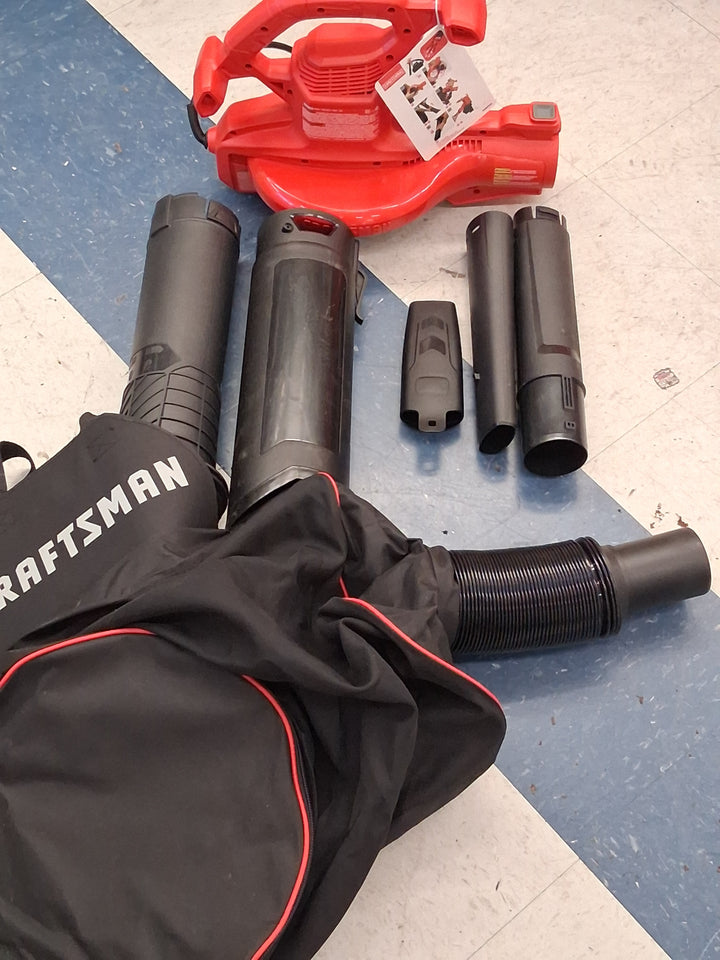 USED LIKE NEW TESTED SEE VIDEO  CRAFTSMAN 3-in-1 Leaf Blower, Vacuum and Mulcher, Backpack Blower Up to 260 MPH, 12 Amp, Corded Electric Leaf Collector (CMEBL7000) Retail $99.98