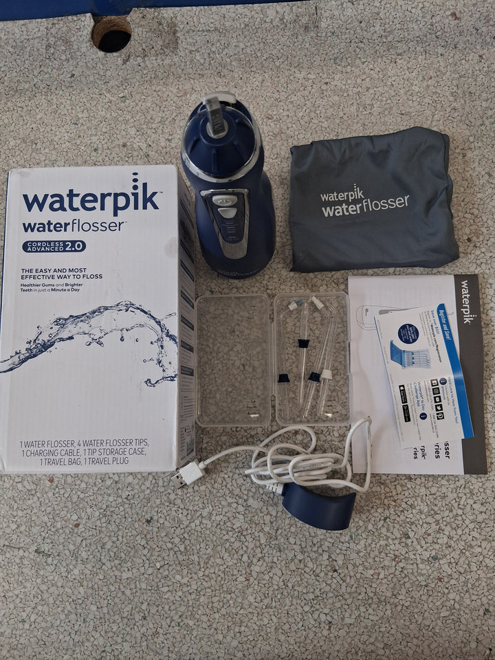 Waterpik Cordless Advanced 2.0 Water Flosser For Teeth, Gums, Braces, Dental Care With Travel Bag and 4 Tips, ADA Accepted, Rechargeable, Portable, and Waterproof, Blue WP-583, Packaging May Vary