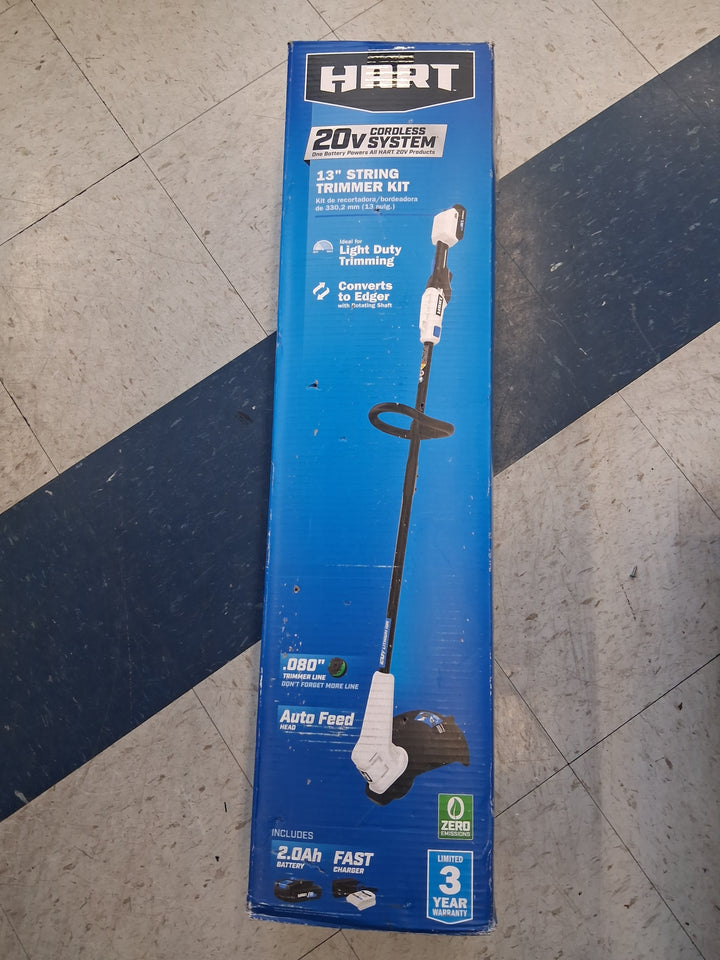 HART 20V Cordless 13  String Trimmer Kit  (1) 2.0 Ah Lithium-Ion Battery NEW UNUSED CONDITION COMPLETE WITH BATTERY AND CHARGER TESTED SEE VIDEO
