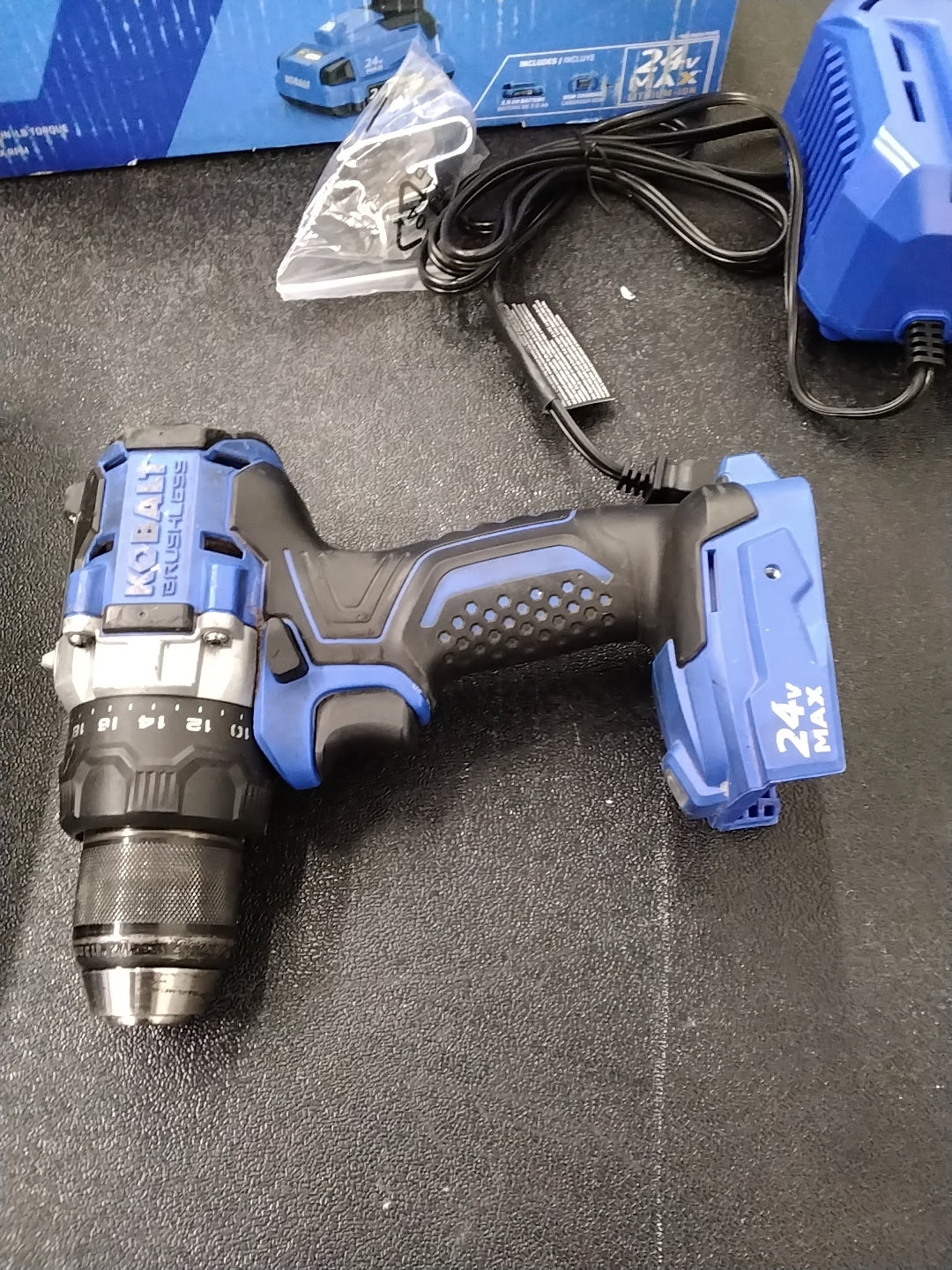 USED OK CONDITION TESTED SEE VIDEO HAS CHARGER NO BATTERY KOBALT 24V DRILL/DRIVER KIT