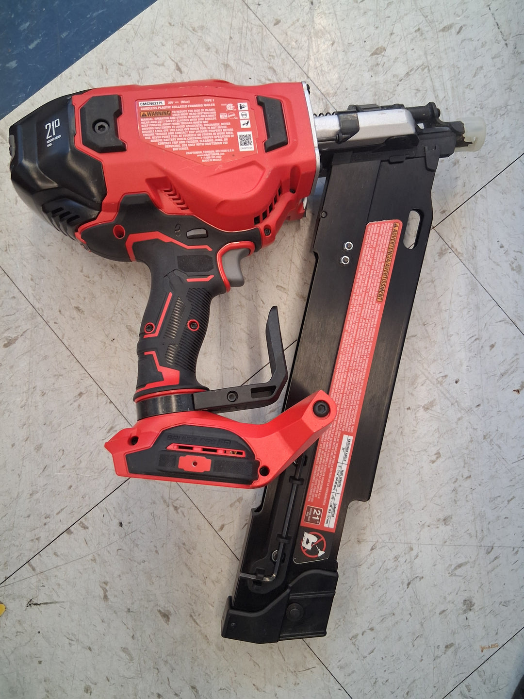 Used like new tested see video CRAFTSMAN V20 Cordless Framing Nailer, Nail Gun, 21 Degree, up to 3-1/4 inch Nails, Bare Tool Only (CMCN621PLB)